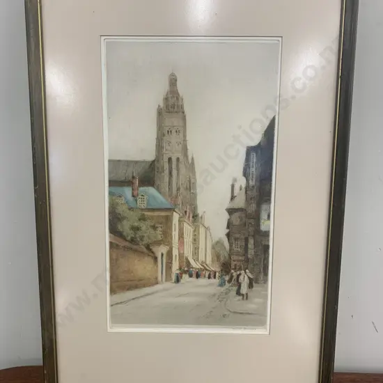 Vintage Framed Artwork 'Street Scene' By Tatton Winter H63cm, W43cm.