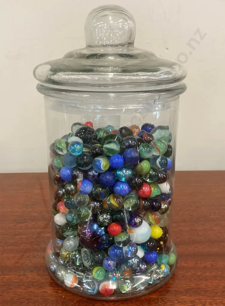 Glass Jar of Vintage Marbles, Assorted Sizes & Types, 28.5 x 16cm Image 1++