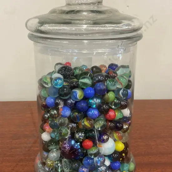 Glass Jar of Vintage Marbles, Assorted Sizes & Types, 28.5 x 16cm