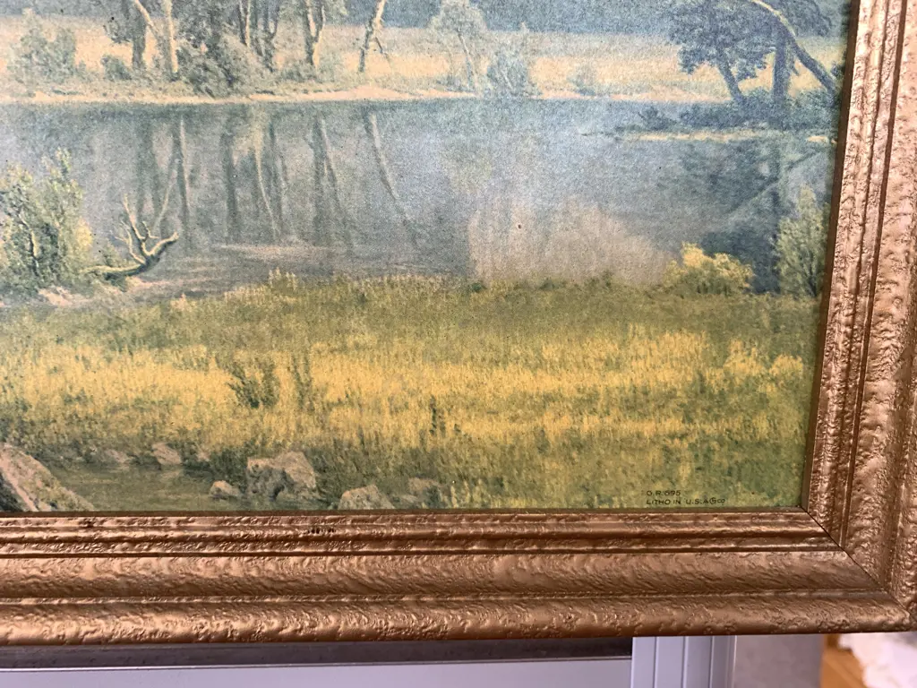 Vintage Framed Artwork 'Yosemite Valley' Stamped In Corner Litho In USA H45cm,W54cm. Image 1++