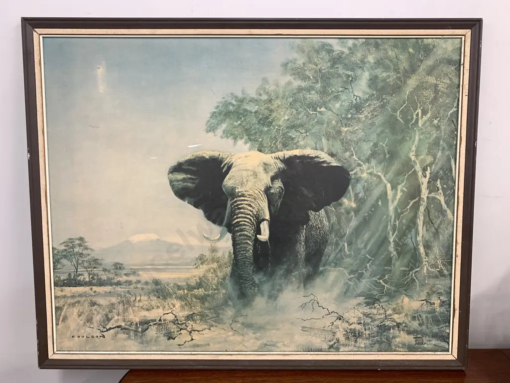 Vintage Framed Painting  'Rogue Elephant' By Gerald Coulson  H69cm,W87cm. Image 1++