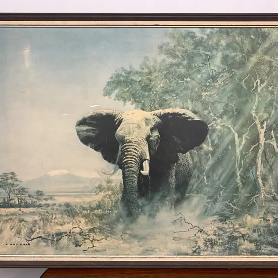 Vintage Framed Painting  'Rogue Elephant' By Gerald Coulson  H69cm,W87cm.