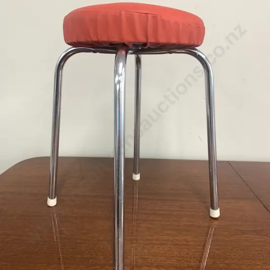 Retro Round Red Vinyl Kitchen Stool With Chrome Legs