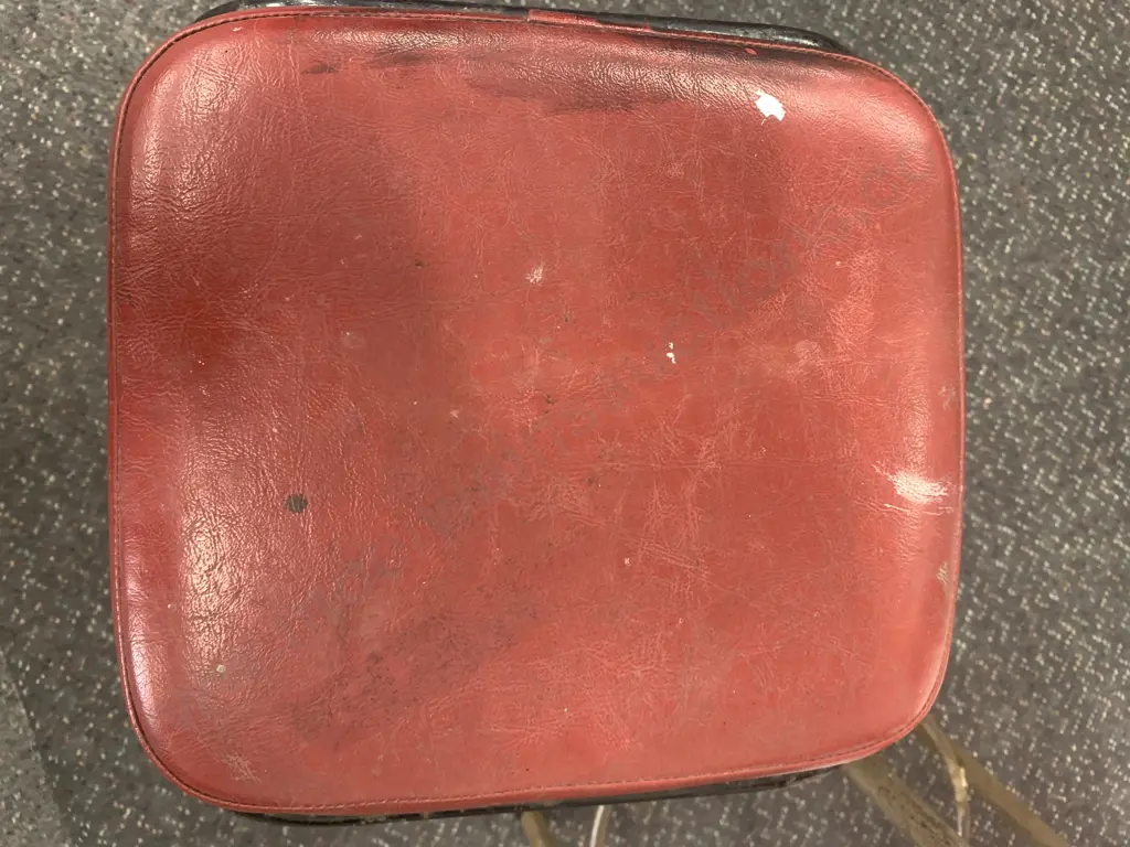 Vintage Steel Black Frame Stool With Square Red Vinyl Upholstered Seat Image 1++