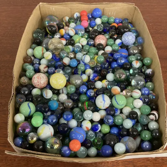 Assorted Vintage Marbles In Box, H7 W33 D23cm