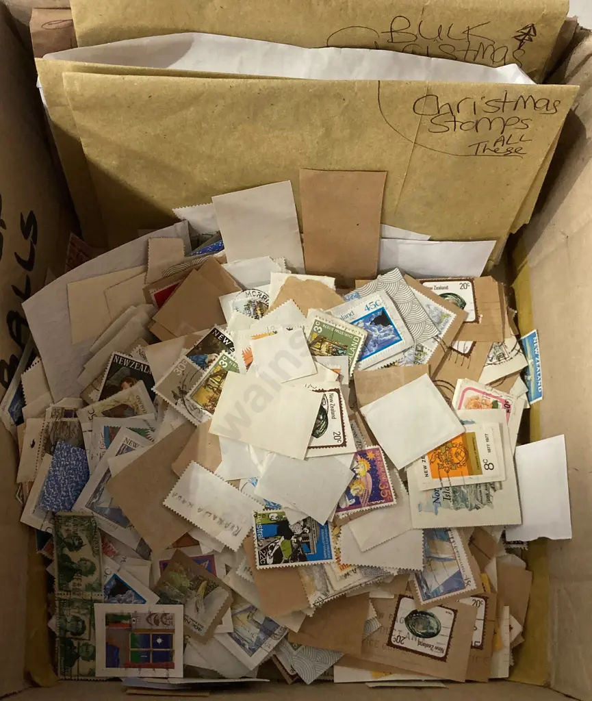 Box Lot  Assorted Stamps, Christmas, NZ Day, Etc Image 1++