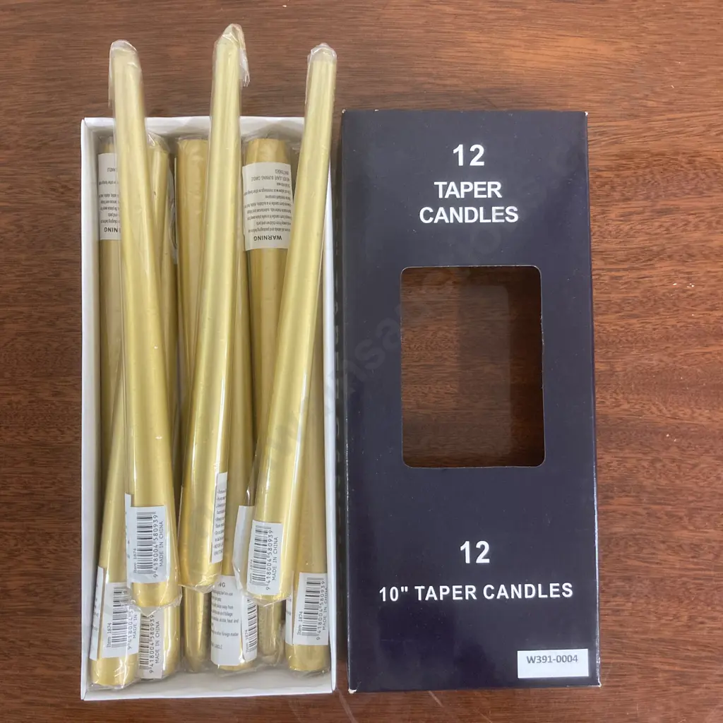 Box of Ten x 10" Gold Taper Candles Image 1++