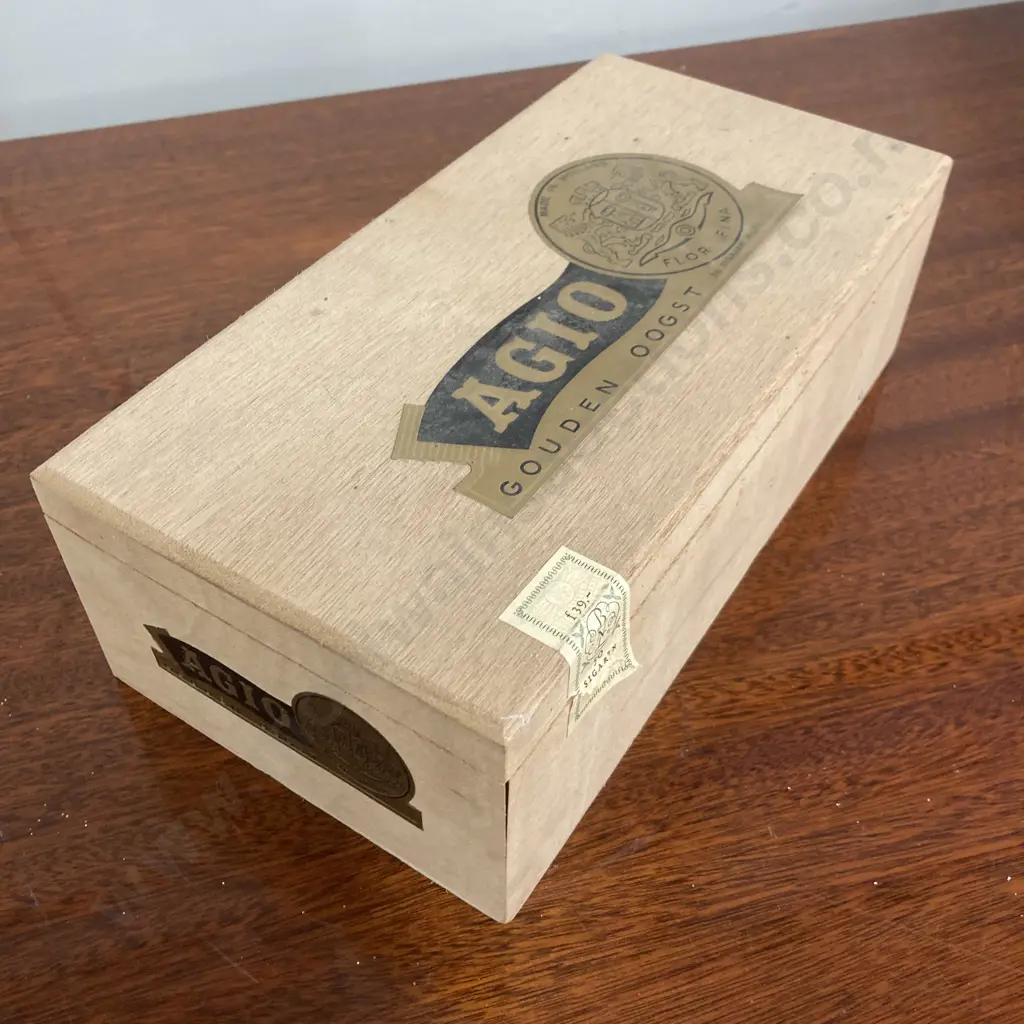Vintage Wooden Agio Gouden Oogst Cigar Box, H8 W26 D13cm, Made In Holland Image 1++