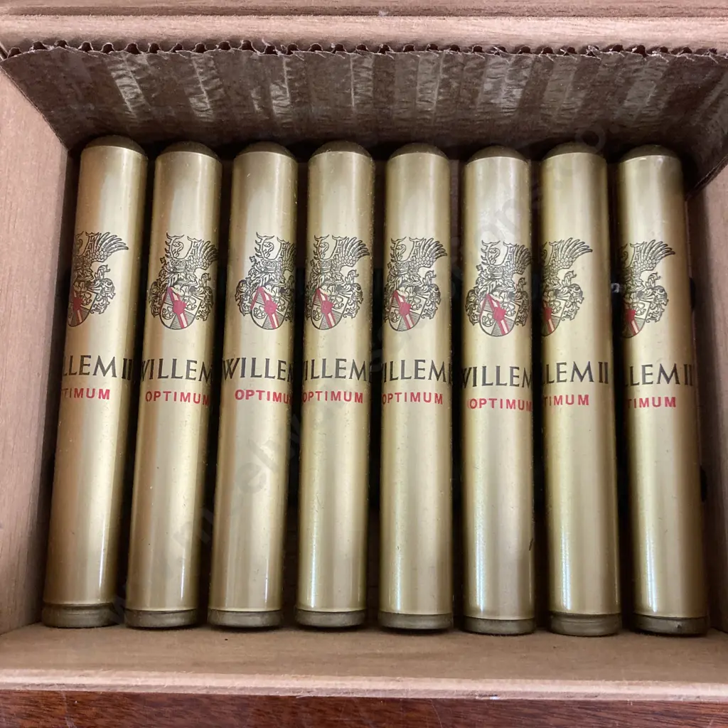 Vintage Wooden Willem II Optimum Tubed Cigars Box (Vintage Condition), H7 W20 D15.5cm, Made In Holland Image 1++