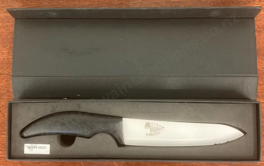 Vintage 'Great White Knifes' Chefs Knife In Box, Porcelain Blade, L28cm Image 1++