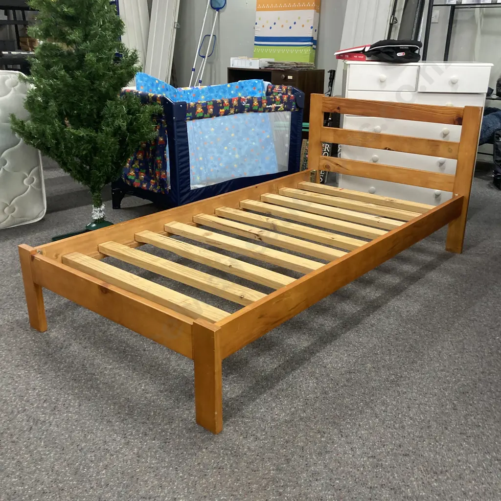 Single Wooden Slat Bed With Mattress, 104 x 199cm Image 1++