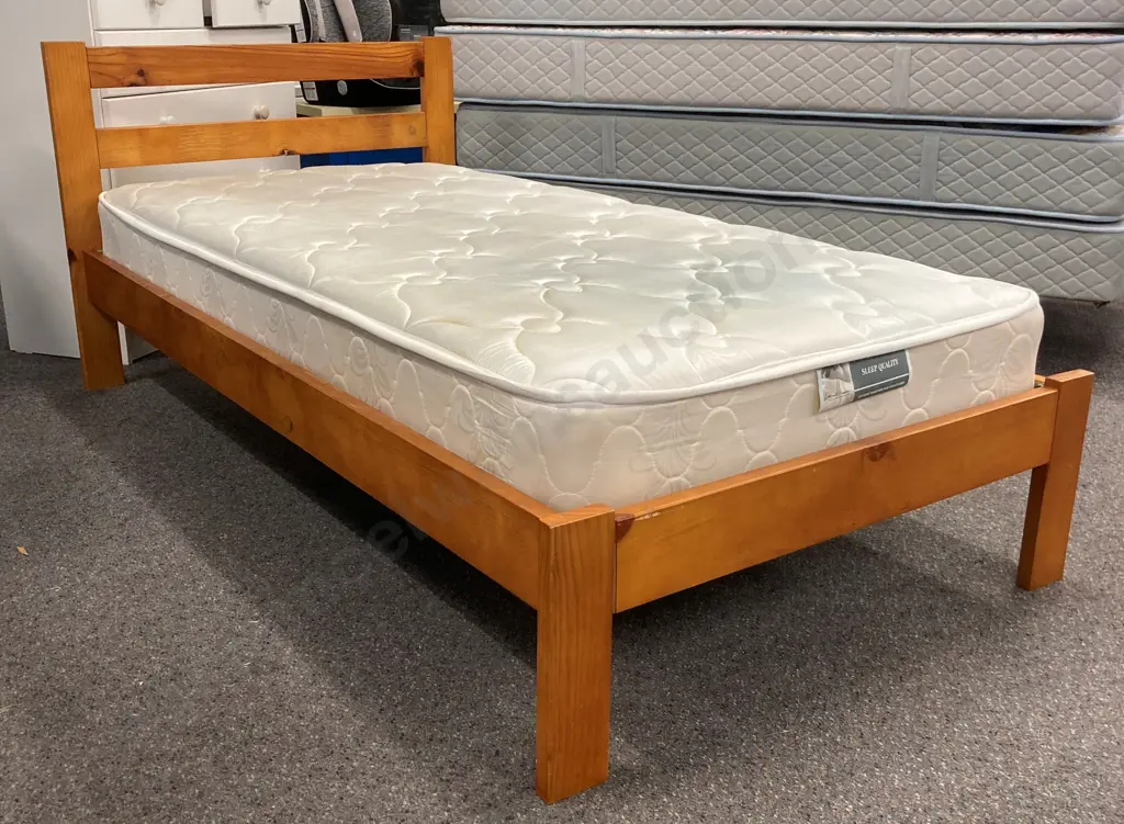 Single Wooden Slat Bed With Mattress, 104 x 199cm Image 1++