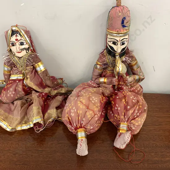 Antique Male & Female Indian Royalty Dolls, H40cm
