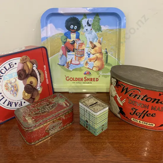 Lot of Vintage Tins, Money Box, 'Golden Shred' Tray