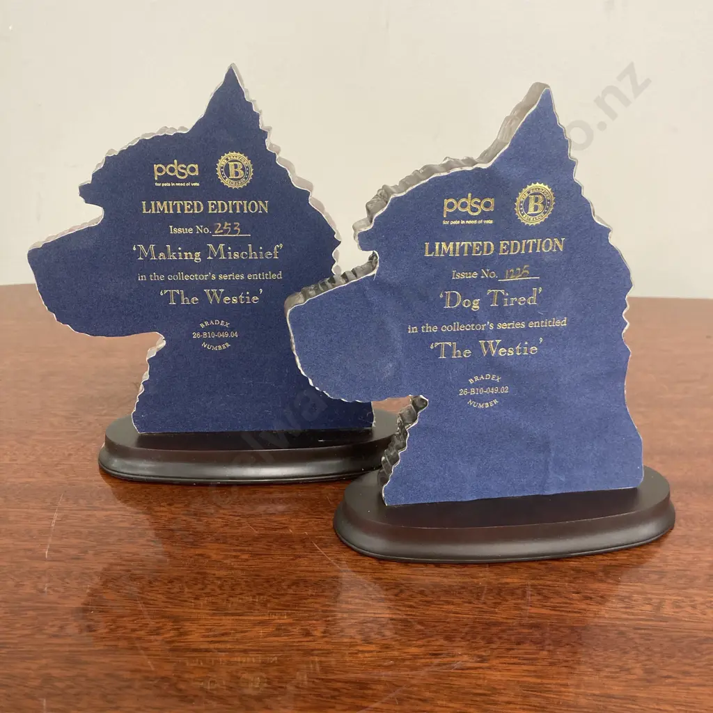 The Westie'' 'Making Mischief' & 'Dog Tired' PDSA Limited Edition Plaques, Debbie Gillingham,17 x 16cm With COA's Image 1++