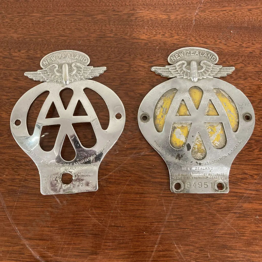 Pair of Automobile Association Auckland New Zealand Car Badges Image 1++