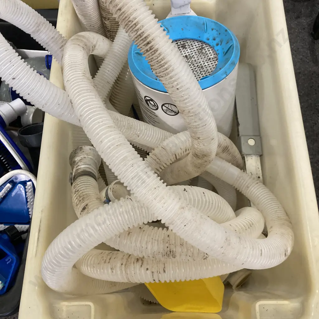 Intex Sand filter Pump Model SF90220T (Been Sitting For 12mths) 2 Bins of Assorted Hoses, Vacuum Heads, Chemicals Etc Image 1++