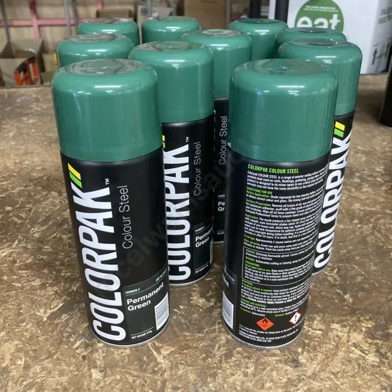 Lot of 10 Colorpak Coloursteel Aerosol Spraypaint Permanent Green 275g