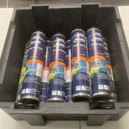 Black Bin of 9 x 750ml Cartridges of Bostik Fire Rated Expanda Foam Gun Grade Filler