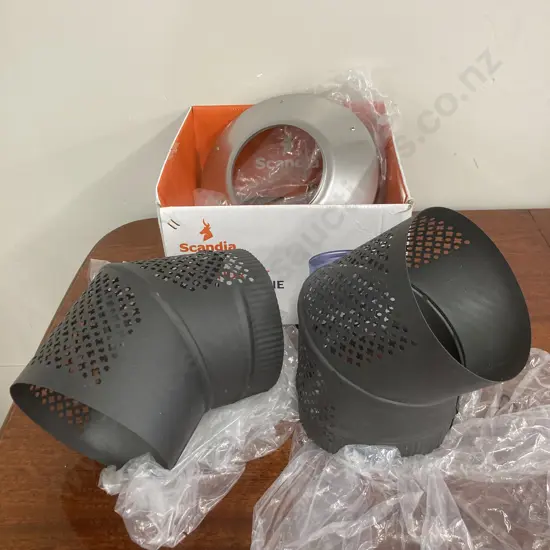 New Scandia Flue Parts, 6 - 10" Cover Cone &  Pair of 45 Degree Rear Bend Black Mesh Covers