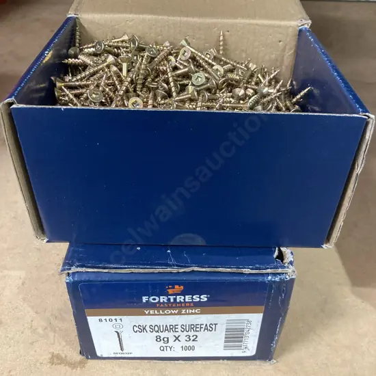 CSK Square Surefast 8gx32 Wood Screws, Yellow Zinc, 2 x Boxes of 1000