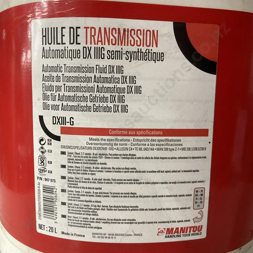 20 Litre Manitou Automatic Transmission Fluid DX 111G Image 1++