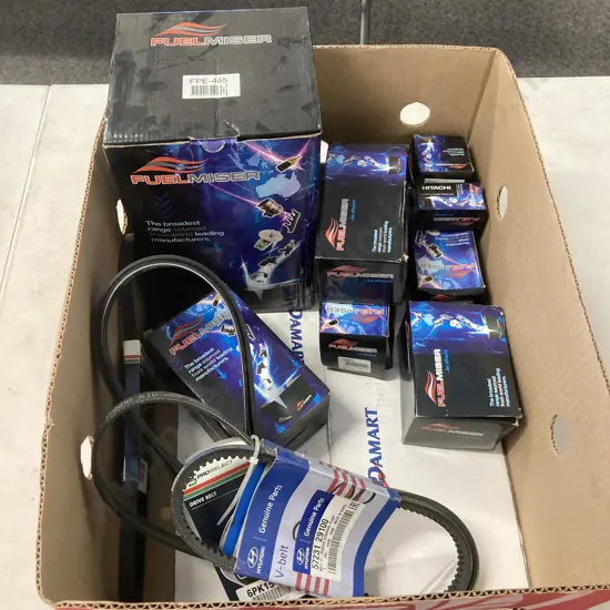 Box Lot Assorted Fuelmiser Parts & Assorted Drive Belts