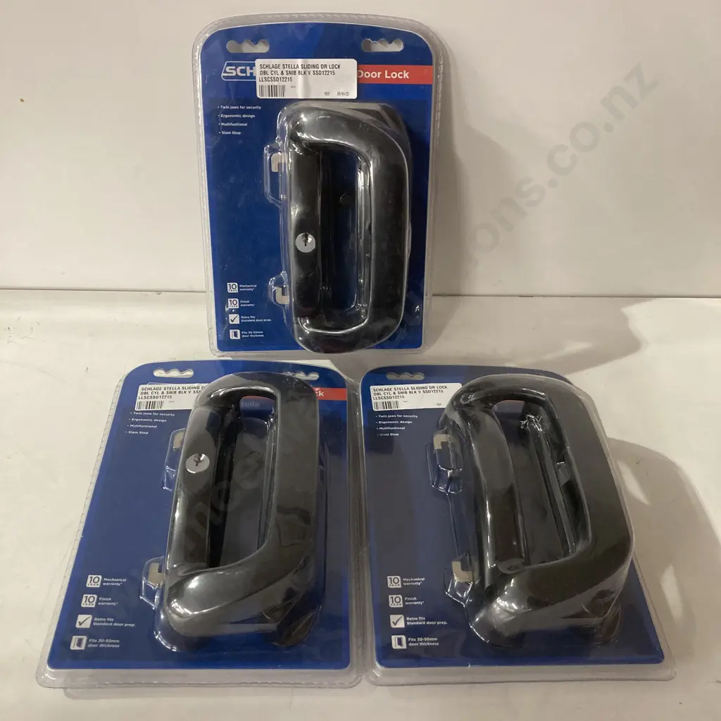 Lot of 3 New Schlage Stella Sliding Door Locks, Black, SSD12200 & SSD12215 Image 1++