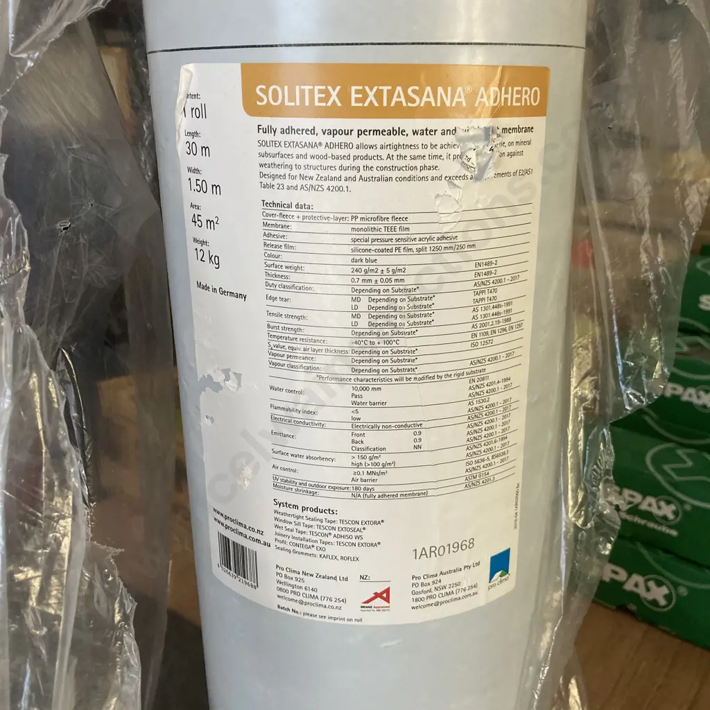 1AR01968 SOLITEX EXTASANA ADHERO® Self-Adhesive Weather Resistive Barrier, 1 Roll 30m x 1.5m Image 1++