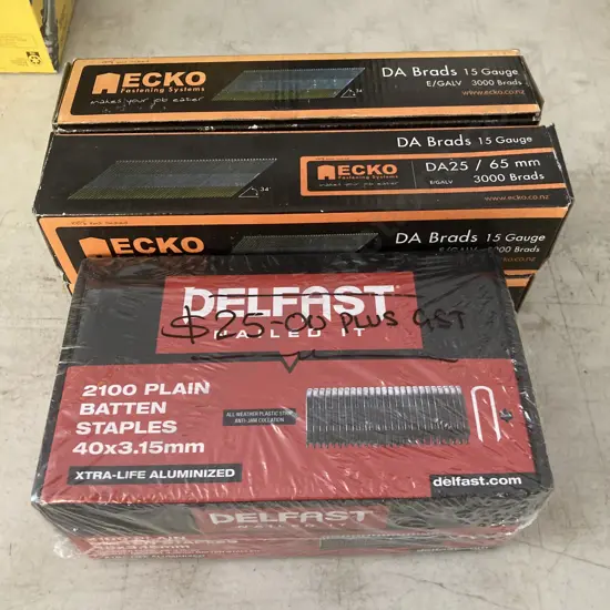 Ecko DA Brads 15 Gaige E Galv 4 x 3000 & Belfast 2100 Plain Batten Staples 40x3.15mm