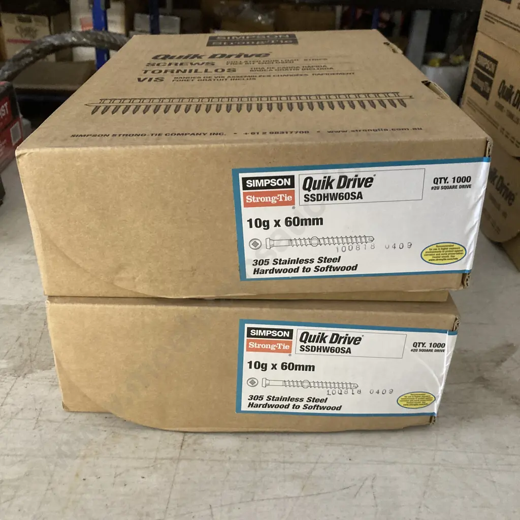 Lot of 2 Simpson Quik Drive 10gx60mm 305 S/S x 1000, Hardwood to Softwood Image 1++