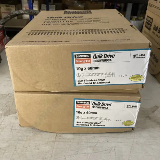 Lot of 2 Simpson Quik Drive 10gx60mm 305 S/S x 1000, Hardwood to Softwood