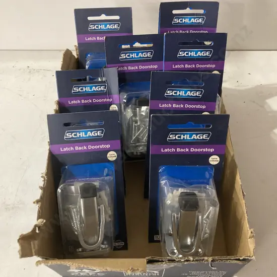 Box Lot of 8 Schlage Latch Back Doorstops - Satin Chrome