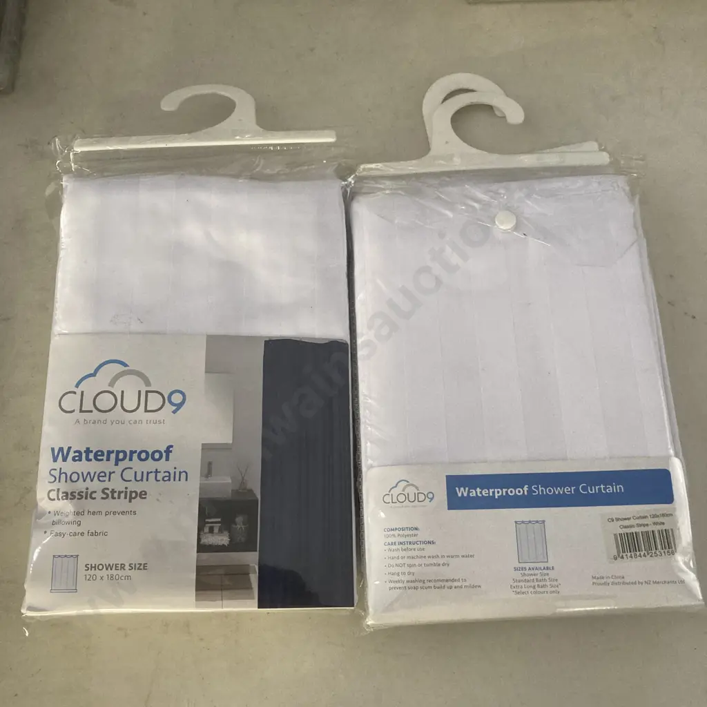 Lot of 4 Cloud9 Waterproof Shower Curtain 120x180cm Classic Stripe White Image 1++