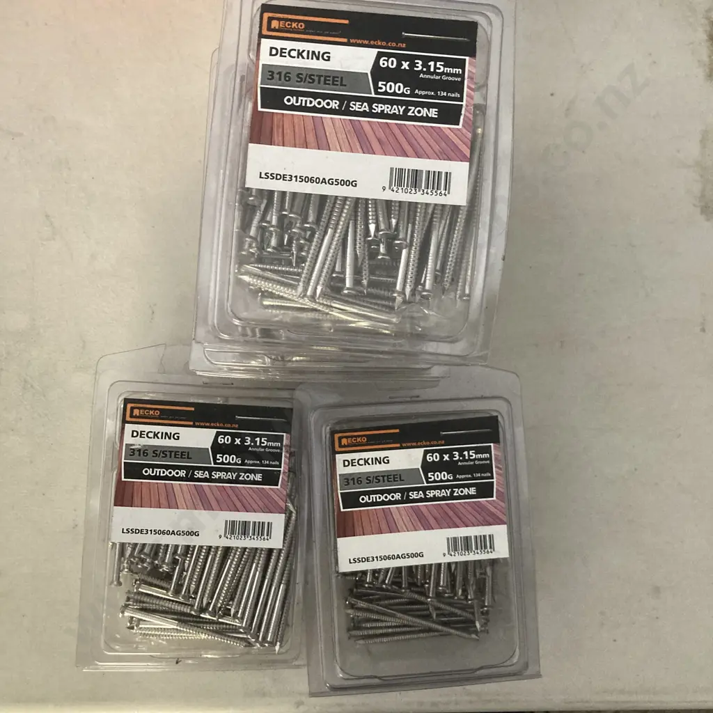 Lot of 5 Ecko Decking 316 S/Steel 60x3.15mm 500g Image 1++