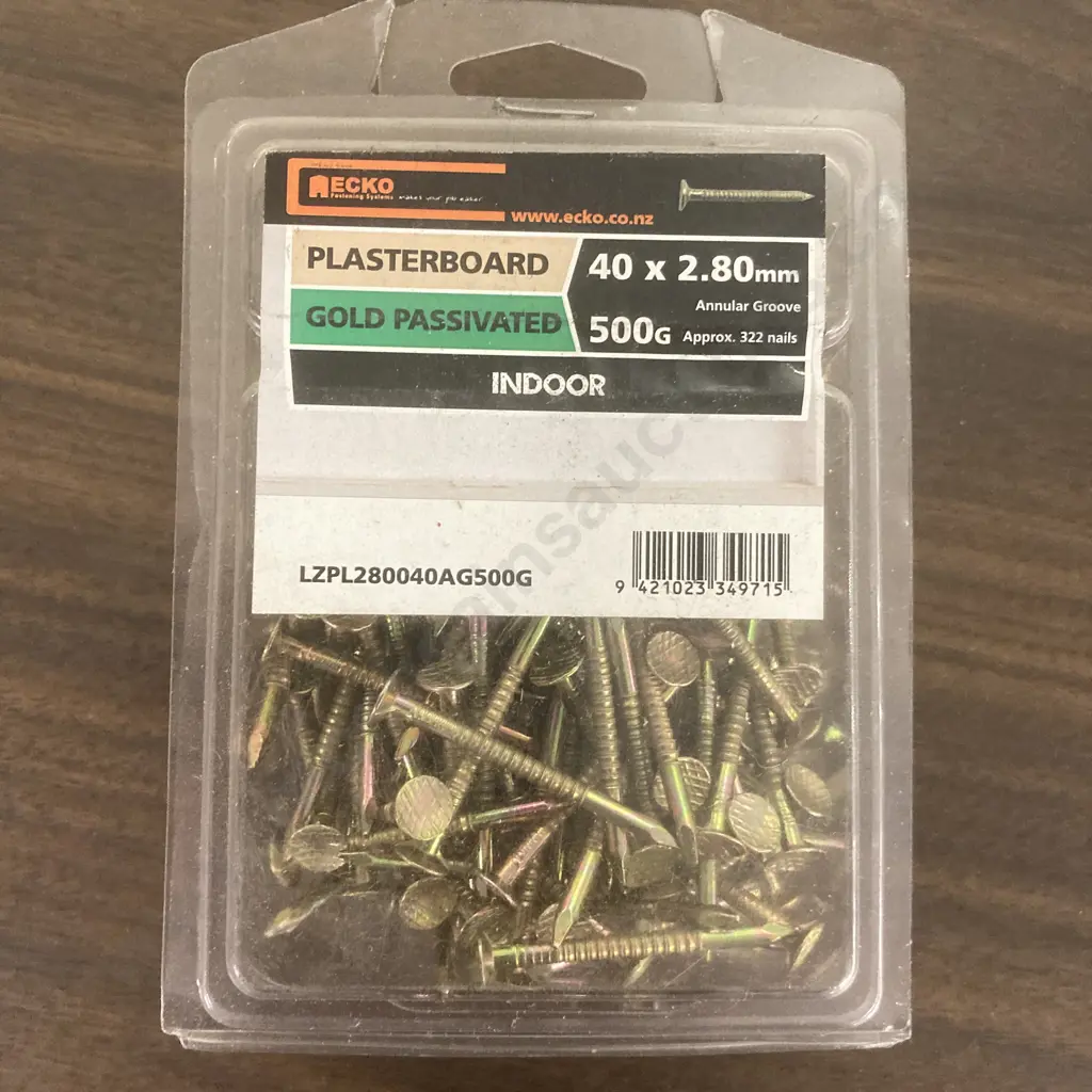 Ecko Plasterboards Gold Passivated 40x2.80mm Annular Groove Nails - 8 Packets of 500g, Indoor Image 1++