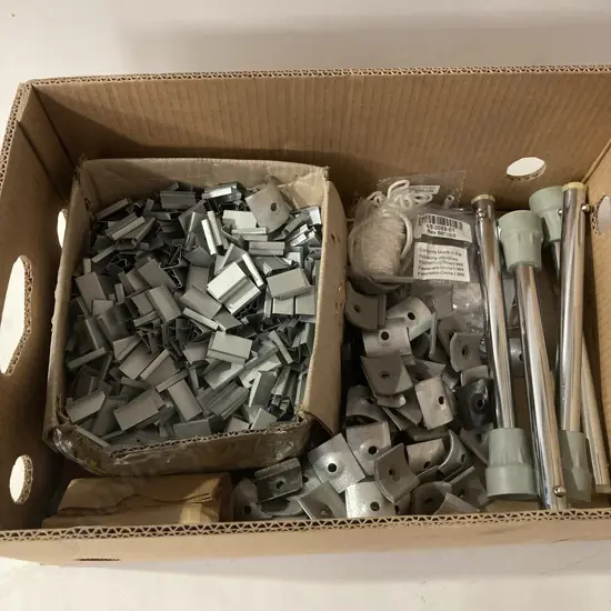 Box Lot Crutch Legs, Clips, Assorted Fittings Etc (Dumped NCV)
