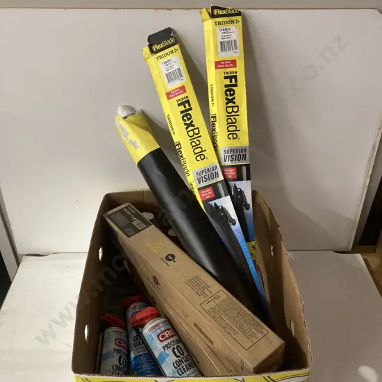 Box Lot Wiper Blades, CRC Contact Cleaner, Toner Cartridges, Clearance Banner