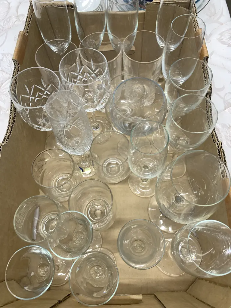 Box Lot Assorted Glasses, Wine, Champagne Etc Image 1++