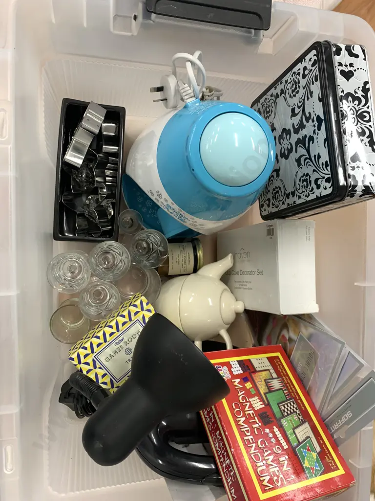 Clear Bin, Clamp Desk lamp, Ice Shaver, Pie Magic, Candle, Games, Teapot Etc Image 1++