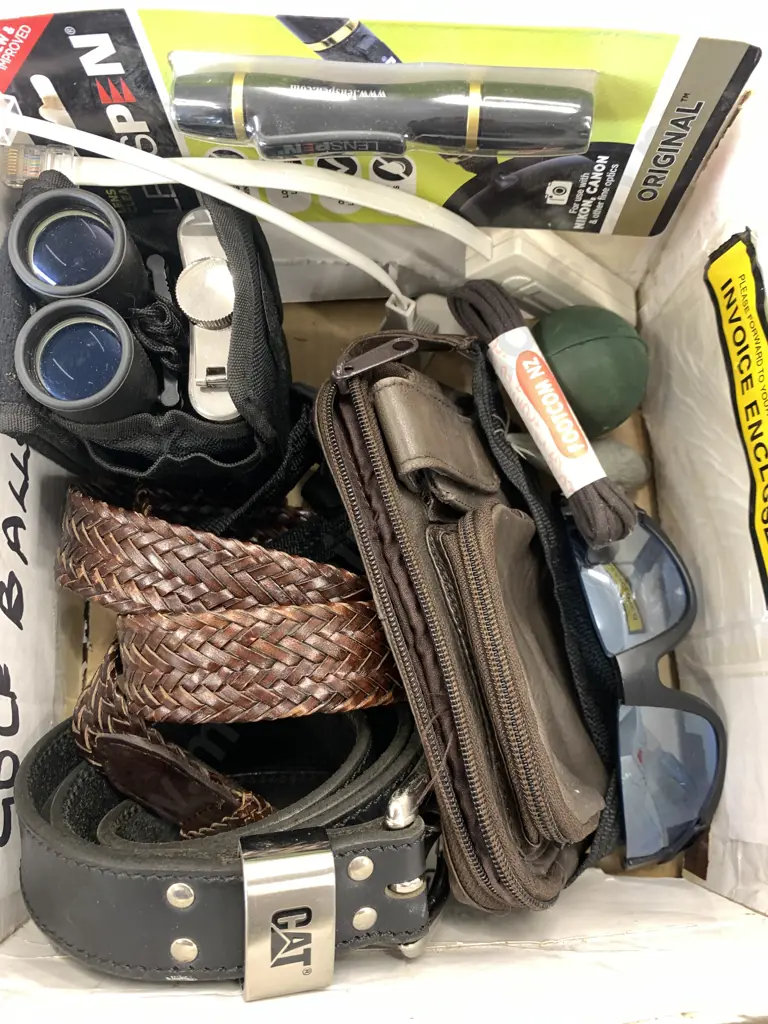 Lot of Belts, Sunglasses, Binoculars, Flask Etc Image 1++