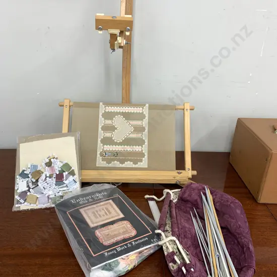 Cross Stitch Sundries Including Needlework Easel, Knitting Needles Etc