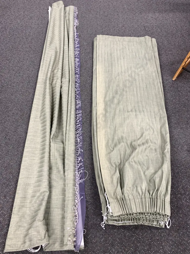 Sage Green Curtains x 4 D160 W210cm (Some Fading) And a Roman Blind With Beading D830 W236cm Image 1++