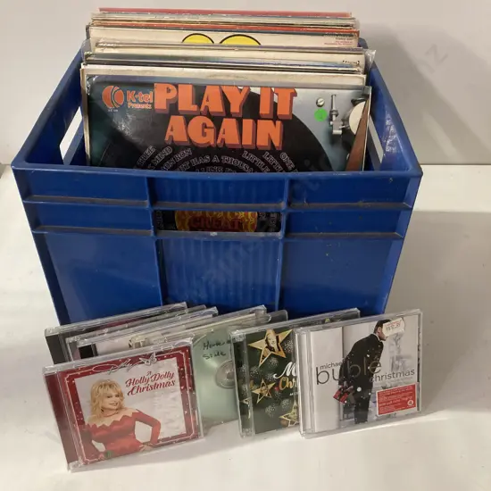 Blue Bin of LPs & CDs, Christmas, K-Tel, Shadows, The Carpenters Etc