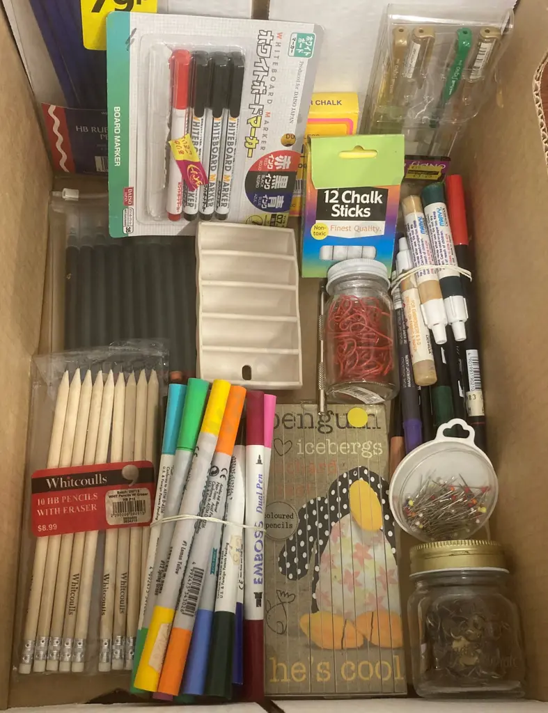 Box Lot Stationery, Pens, Pencils, Chalks Etc Image 1++