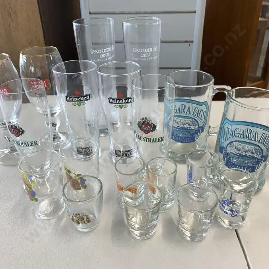 Bar Glasses, Assorted Including Rekorderling, Niagra Falls Etc