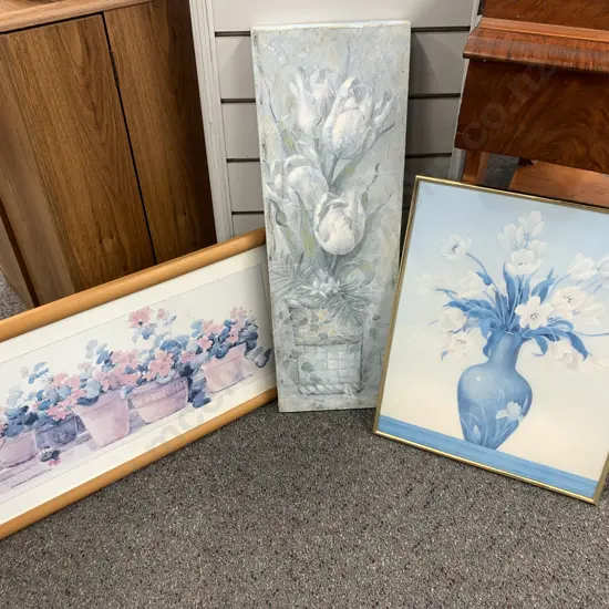 Selection Of Floral Framed Artwork x2 Including Floral Picture On Canvas x1