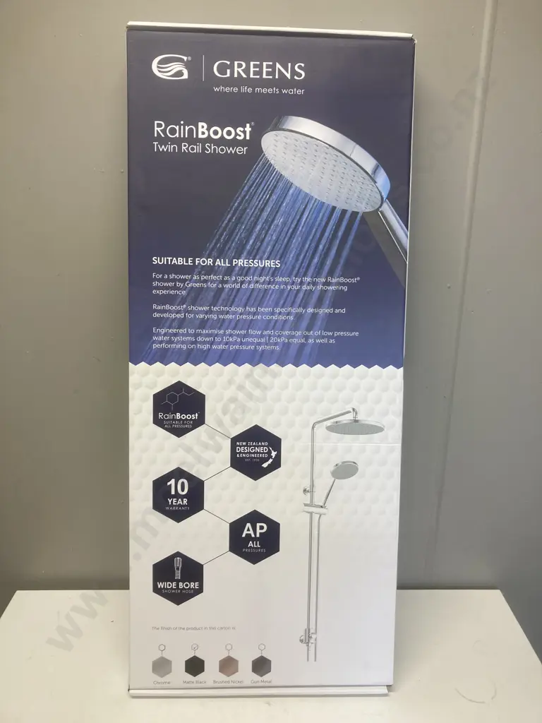 Greens Rainboost Twin Rail Shower. Matte Black Image 1++