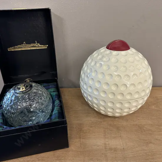 Vintage Old St Andrews Scotch Whisky Golf Ball Ice Bucket & Whisky Dimple Bottle In Case