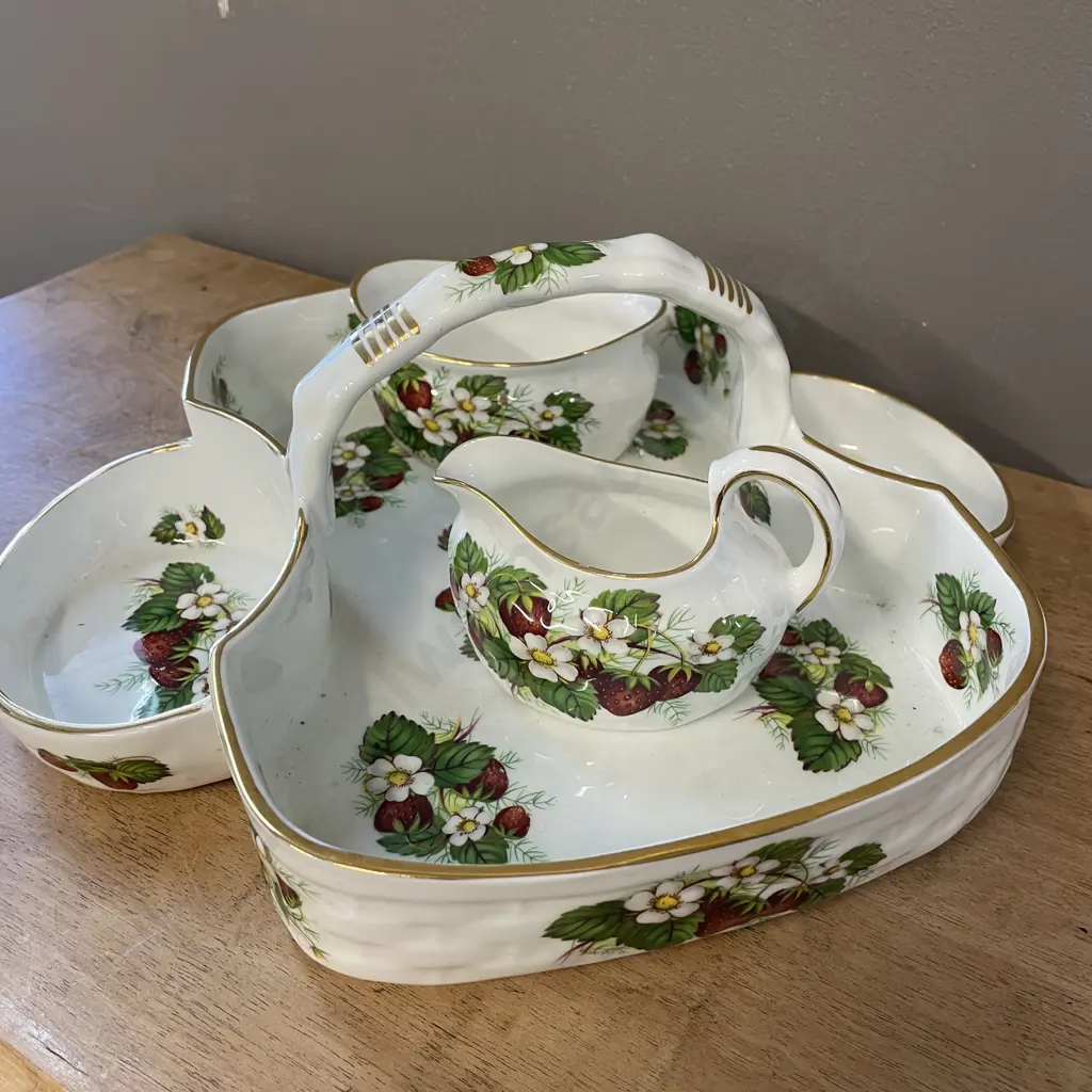 Hammersley Single Handled Strawberry Tray with Jug and Bowl Image 1++